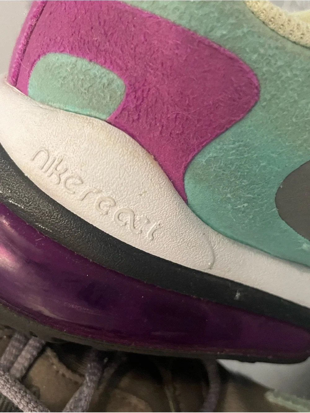 Kids Nike React Element 55 in Gray, Mint Green & Purple